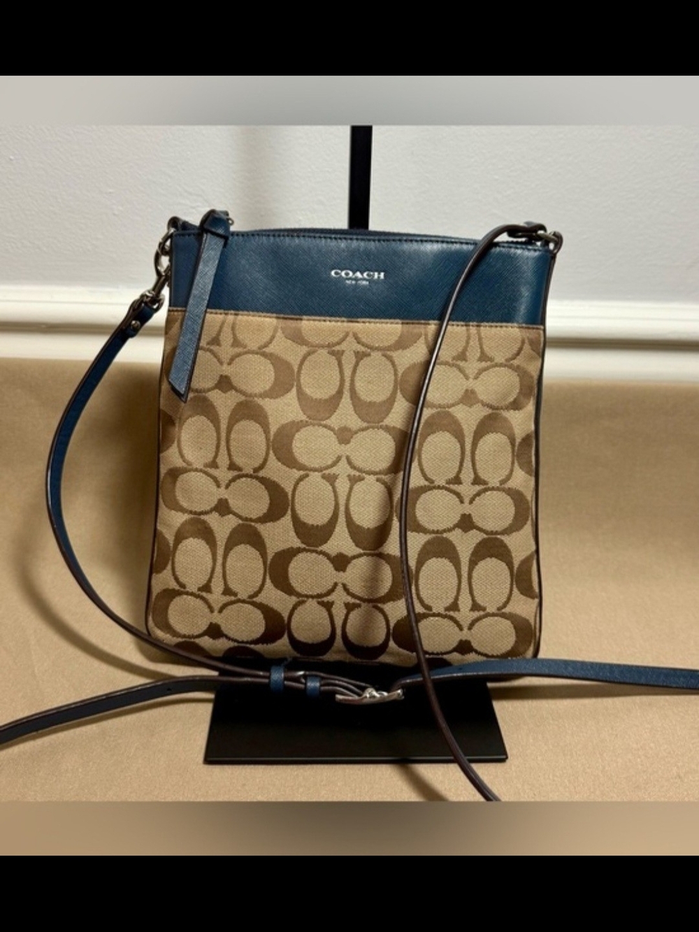 Coach Signature Canvas Crossbody Bag in Khaki/Blue
